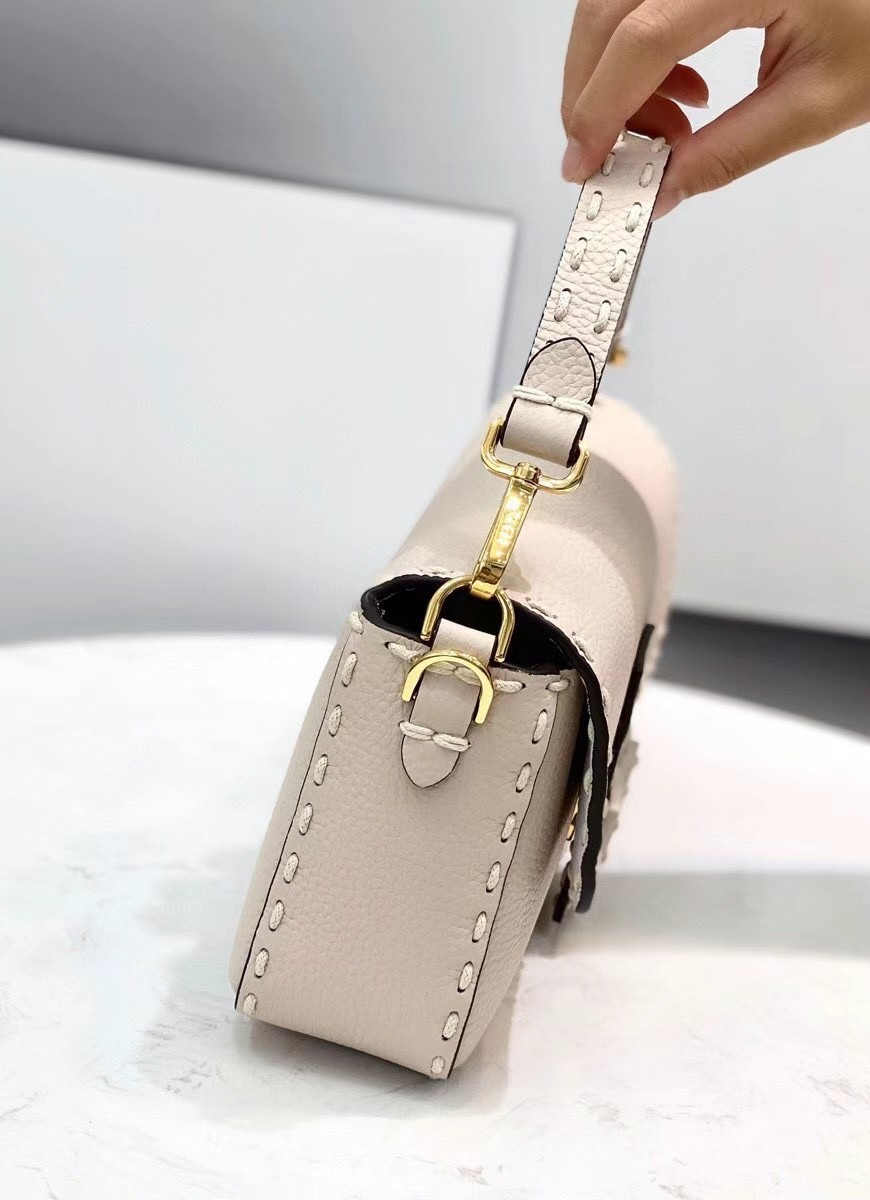 F**di medium baguette bag in white grain leather