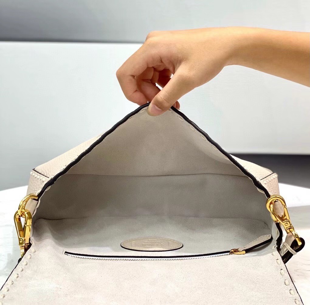 F**di medium baguette bag in white grain leather