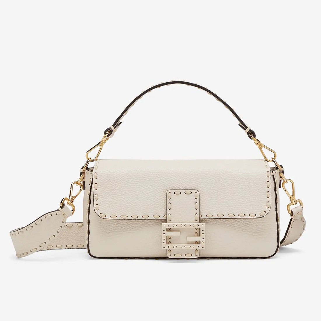 F**di medium baguette bag in white grain leather