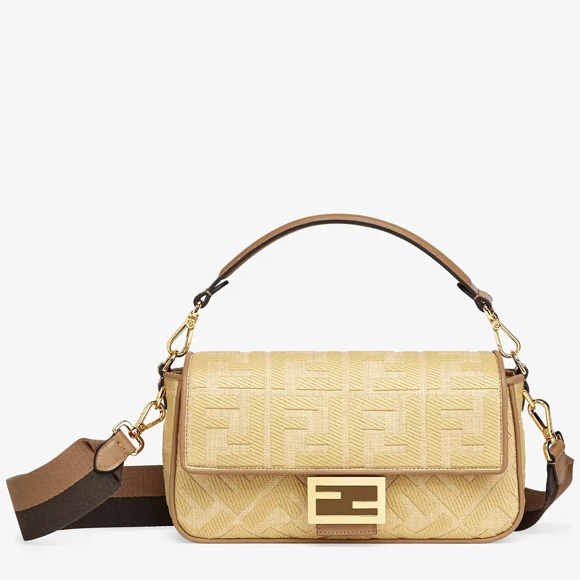 F**di baguette medium bag in natural straw