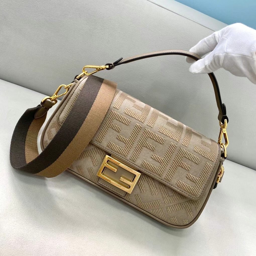 F**di medium baguette bag in grey ff canvas