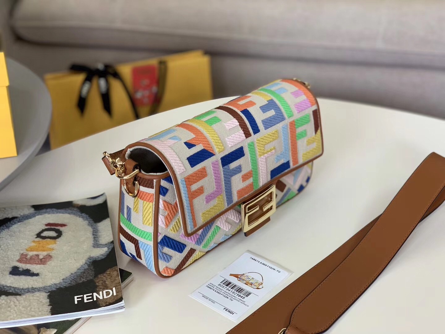 F**di baguette medium bag in multicolour canvas