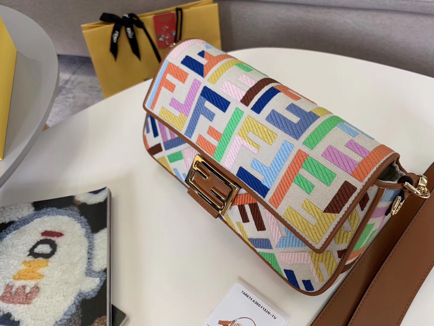 F**di baguette medium bag in multicolour canvas