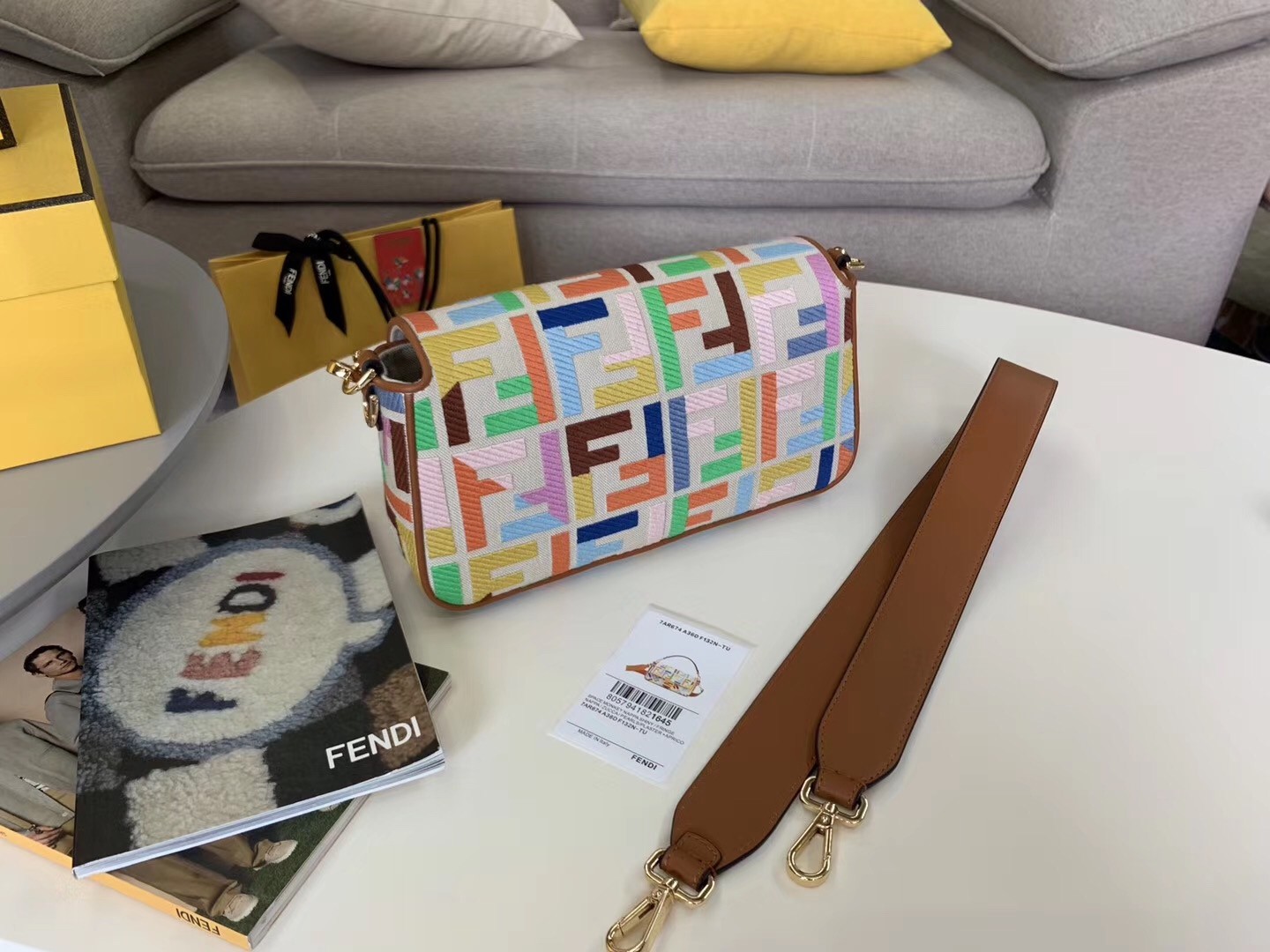 F**di baguette medium bag in multicolour canvas
