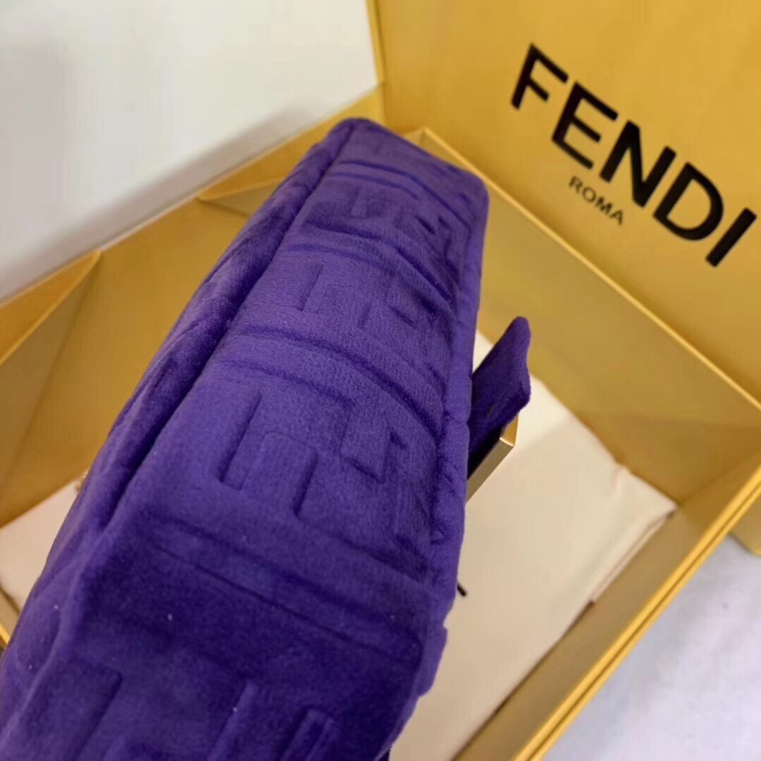 F**di purple velvet ff motif medium baguette bag