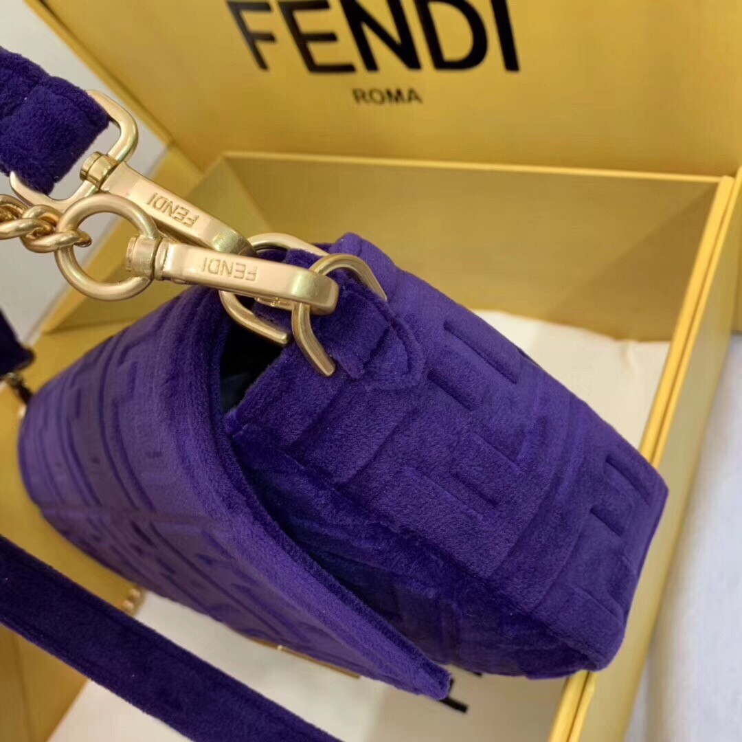 F**di purple velvet ff motif medium baguette bag