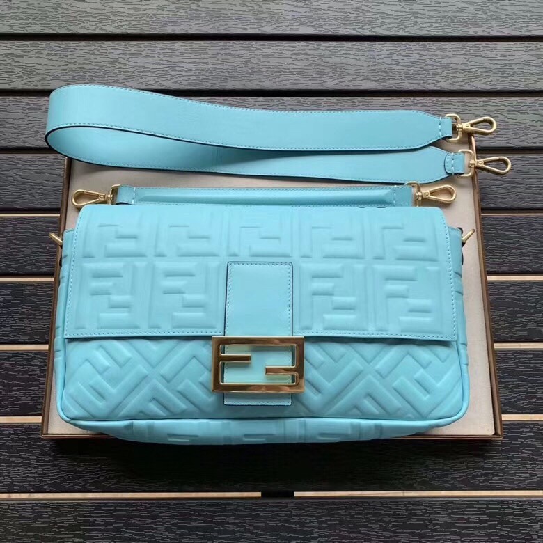 F**di pale blue ff motif large baguette bag