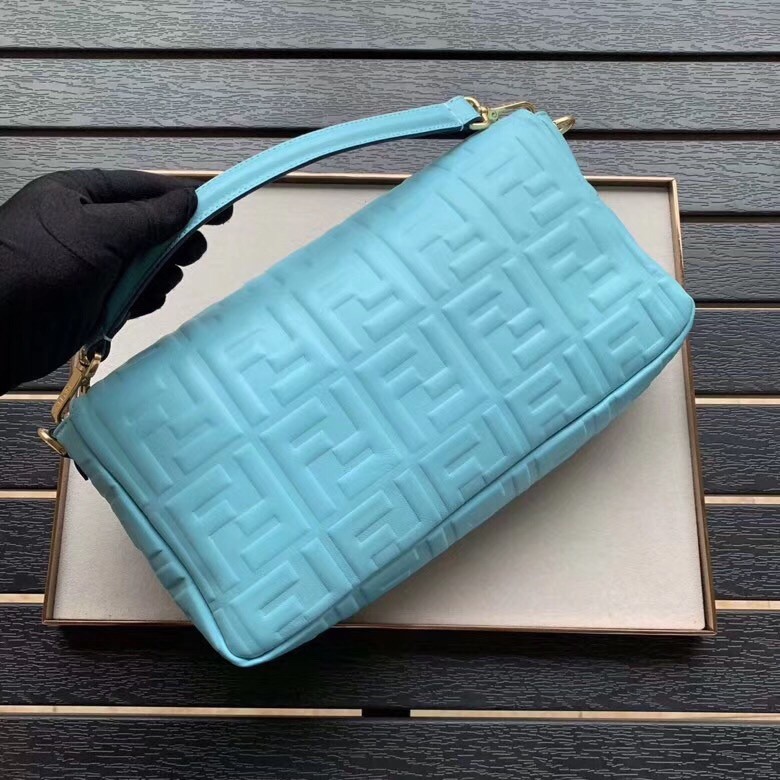 F**di pale blue ff motif large baguette bag