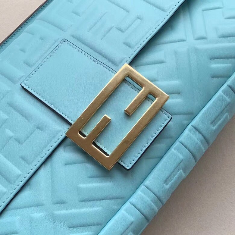 F**di pale blue ff motif large baguette bag