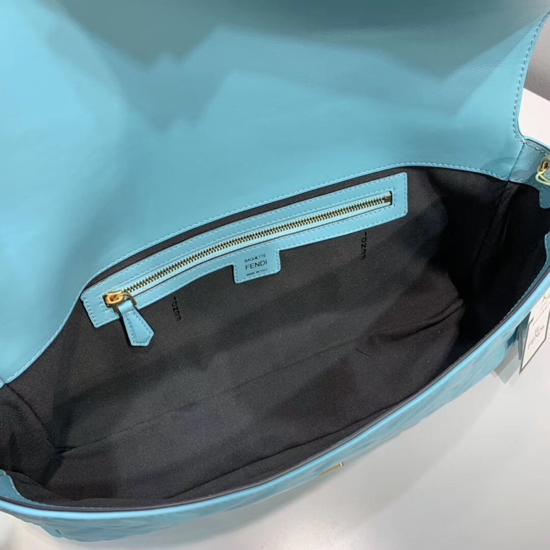 F**di pale blue ff motif large baguette bag