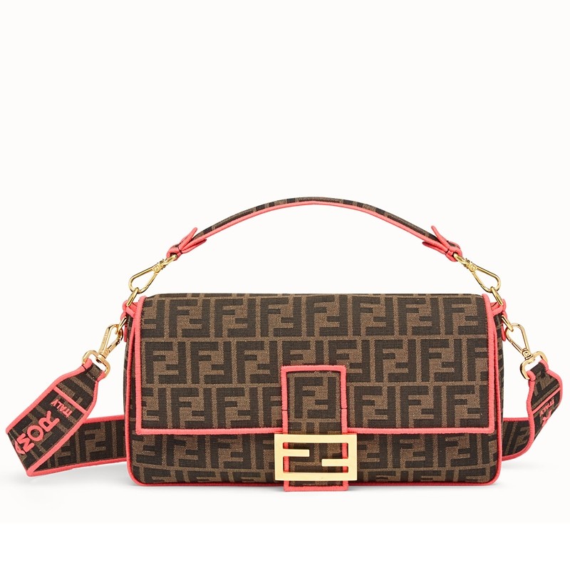 F**di baguette large bag in ff fabric with pink trim