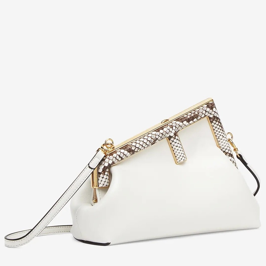 F**di small first bag in white leather with python f