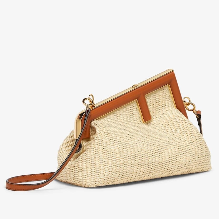 F**di first small bag in natural raffia straw