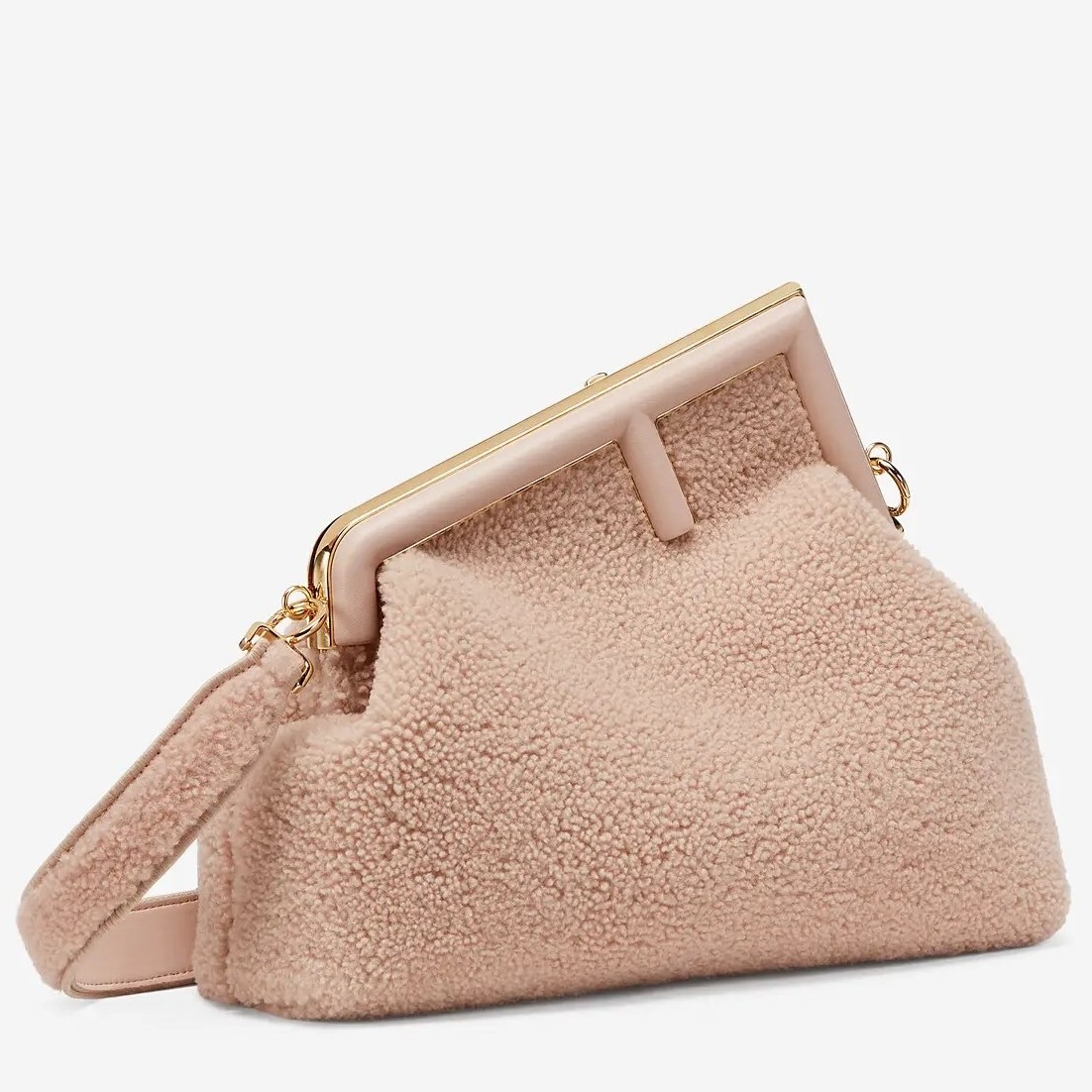 F**di medium first bag in pink wool sheepskin