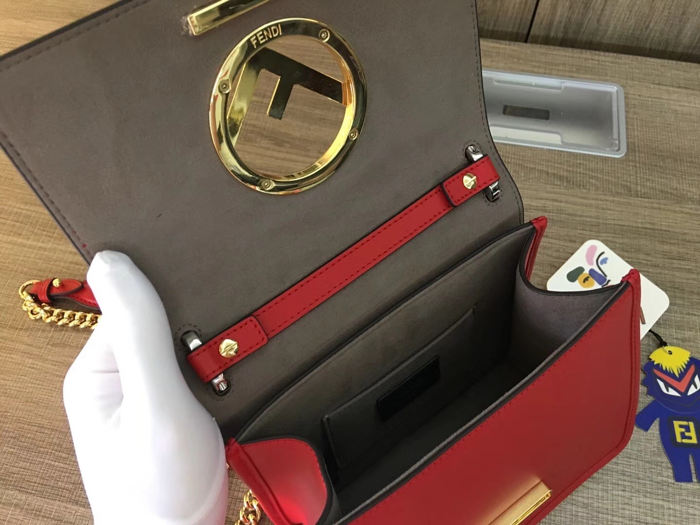 F**di small kan i f bag in red calfskin