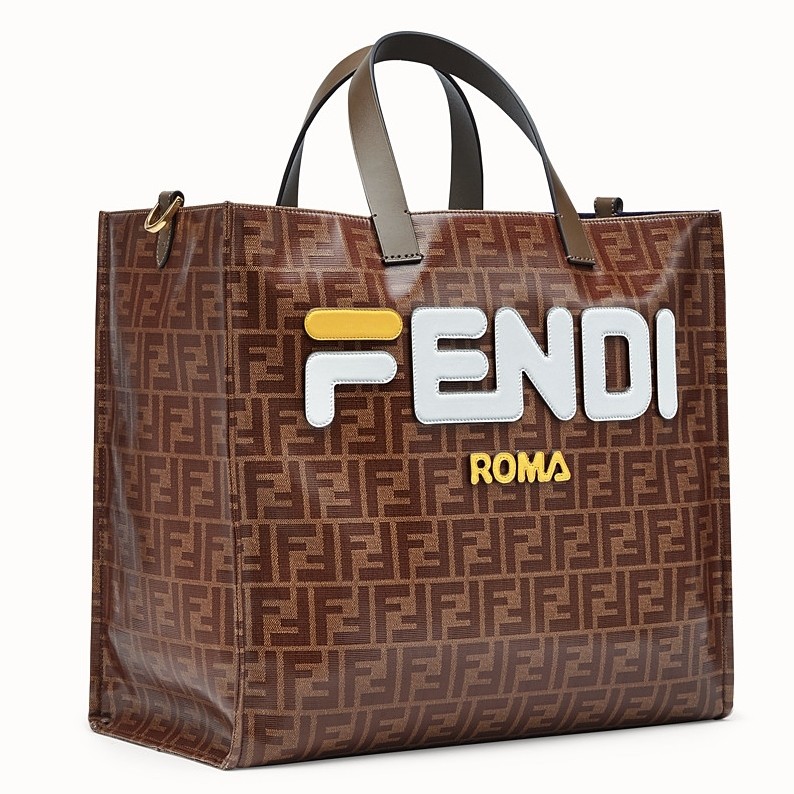 F**di glazed multicolor fabric shopper white logo bag