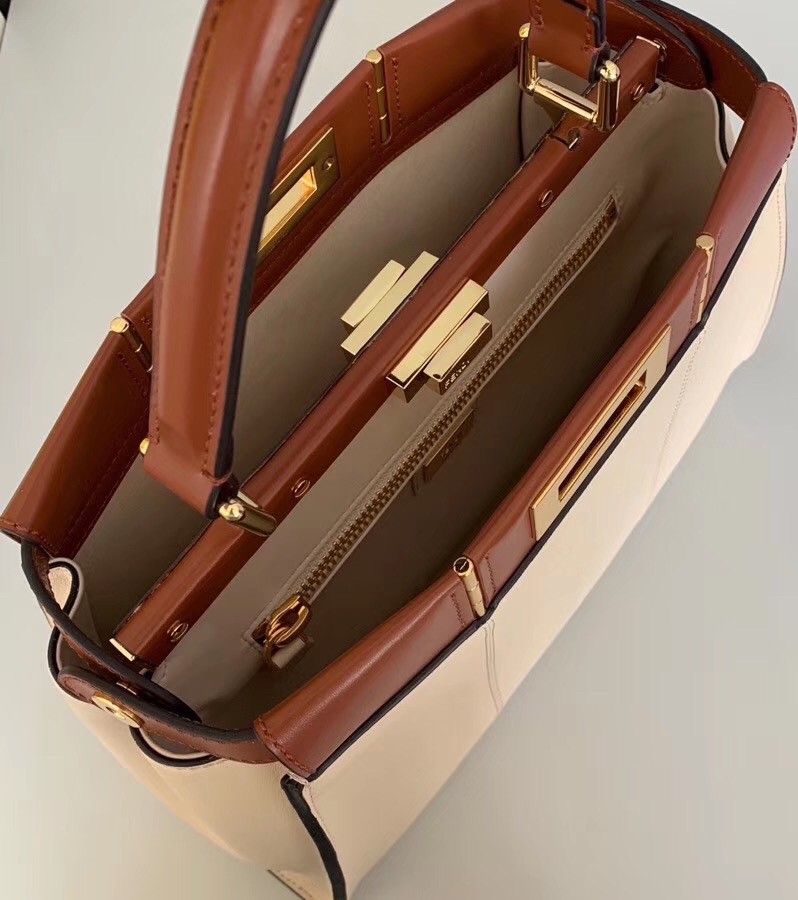 F**di peekaboo medium white bag with tan handle