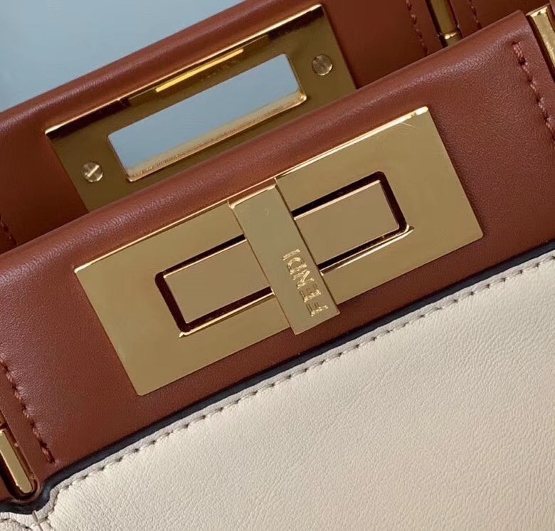 F**di peekaboo medium white bag with tan handle