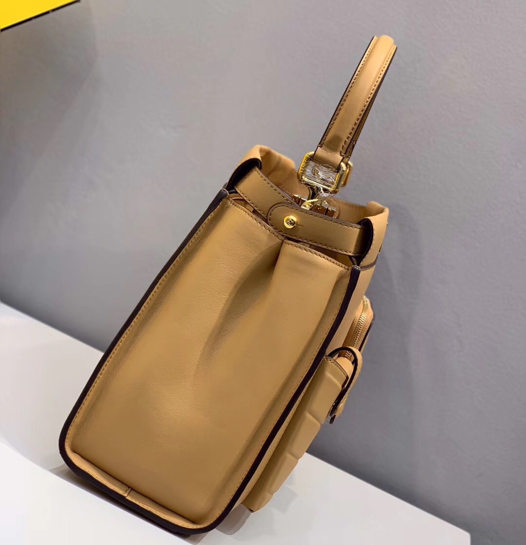 F**di peekaboo pocket medium bag in beige calfskin