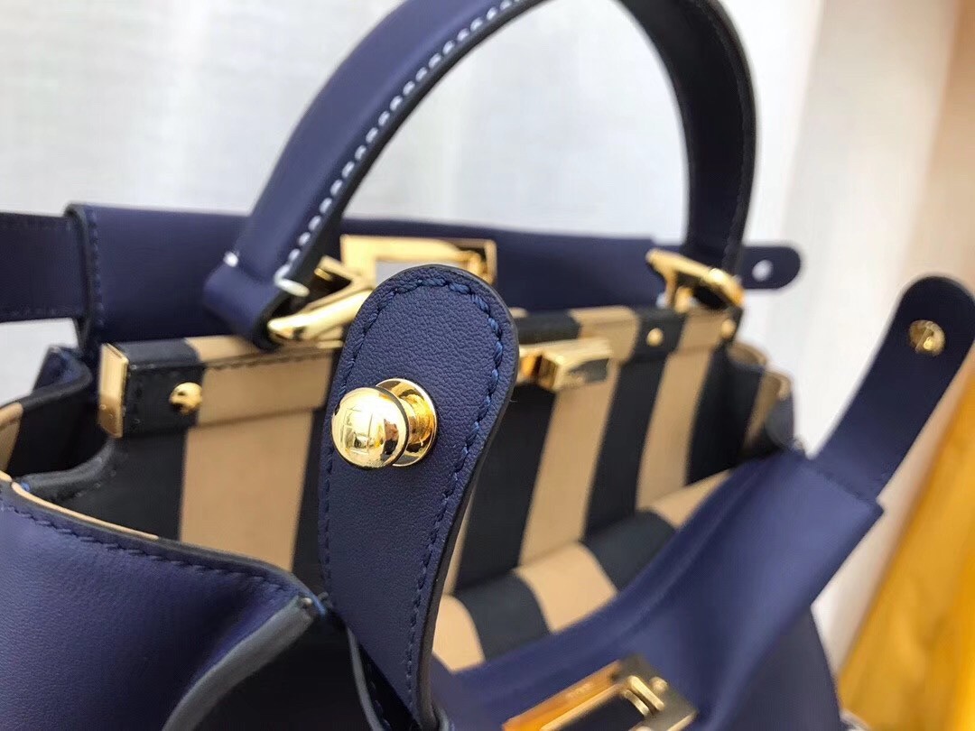 F**di blue peekaboo medium bag with pequin motif
