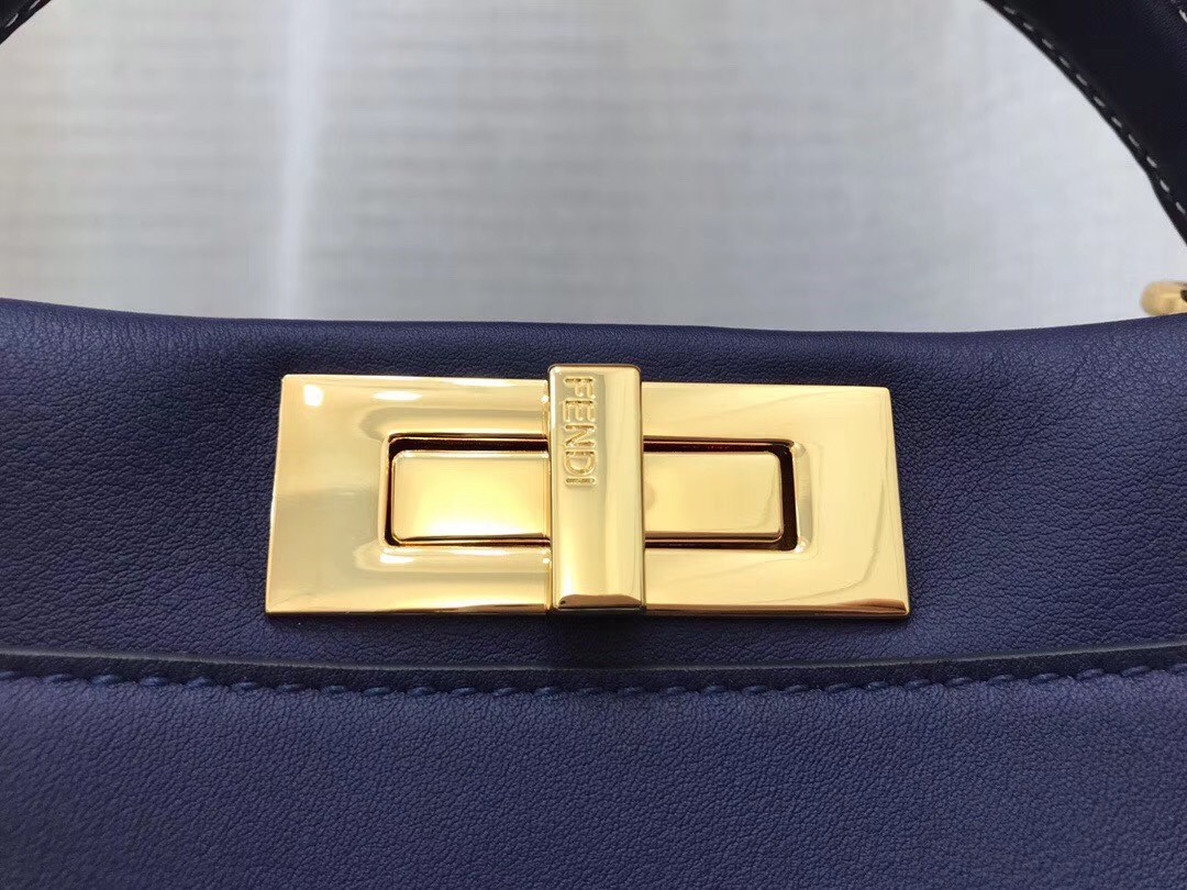 F**di blue peekaboo medium bag with pequin motif