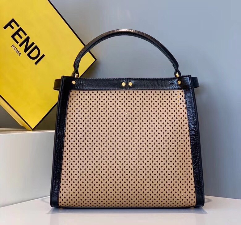 F**di peekaboo x lite medium bag in beige perforated leather