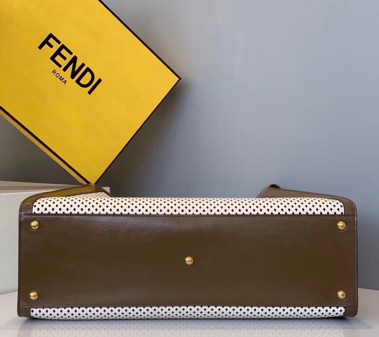 F**di peekaboo x lite large bag in white perforated leather