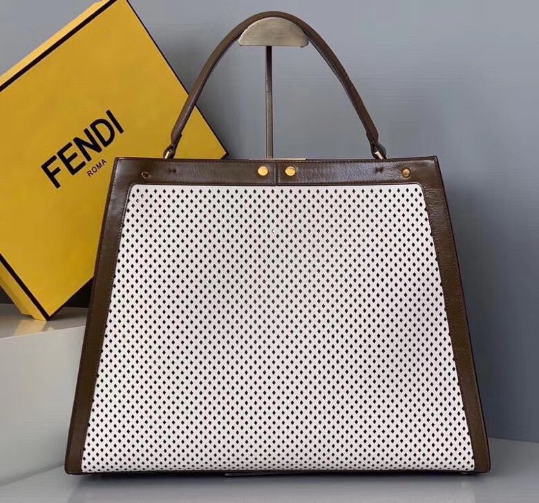 F**di peekaboo x lite large bag in white perforated leather