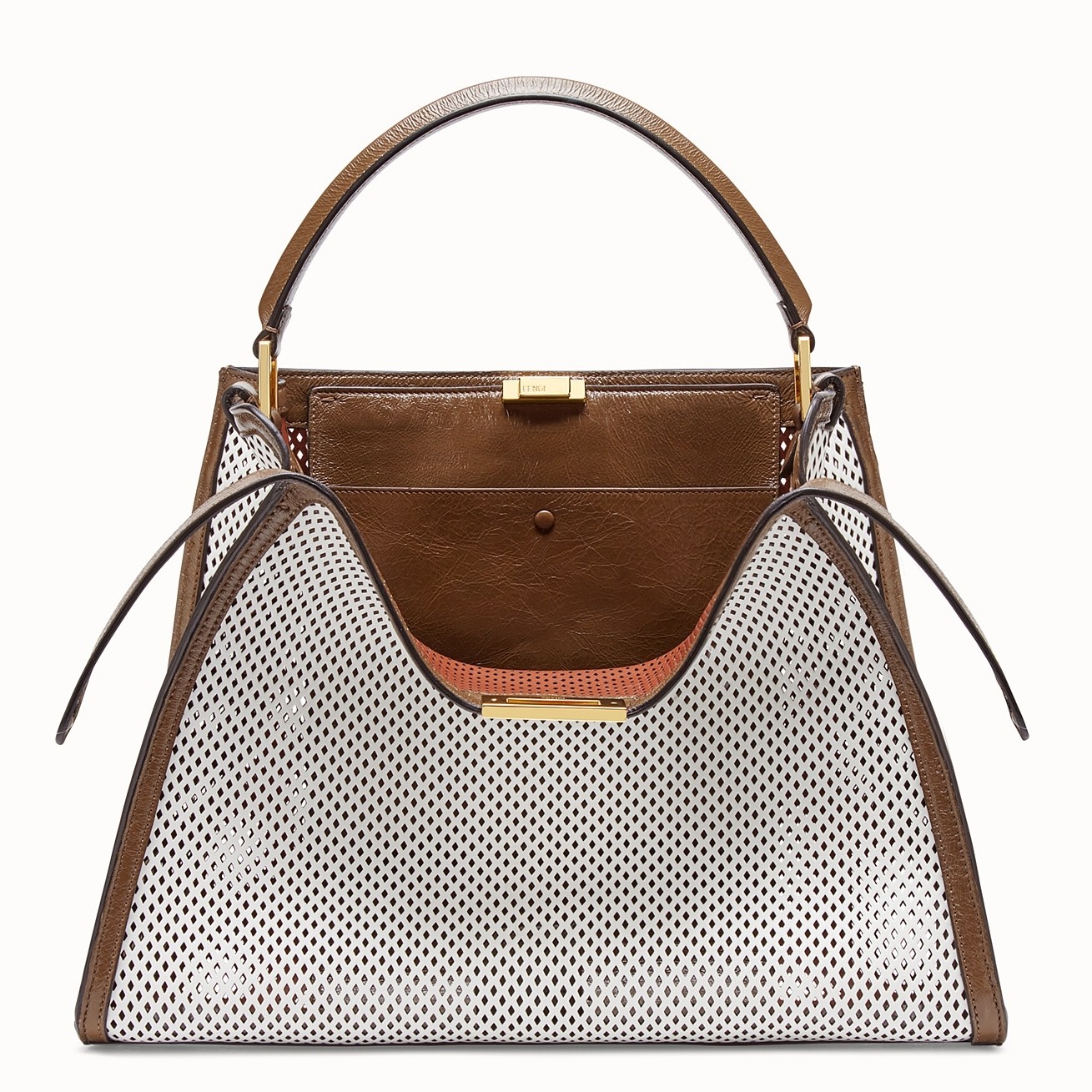 F**di peekaboo x lite large bag in white perforated leather