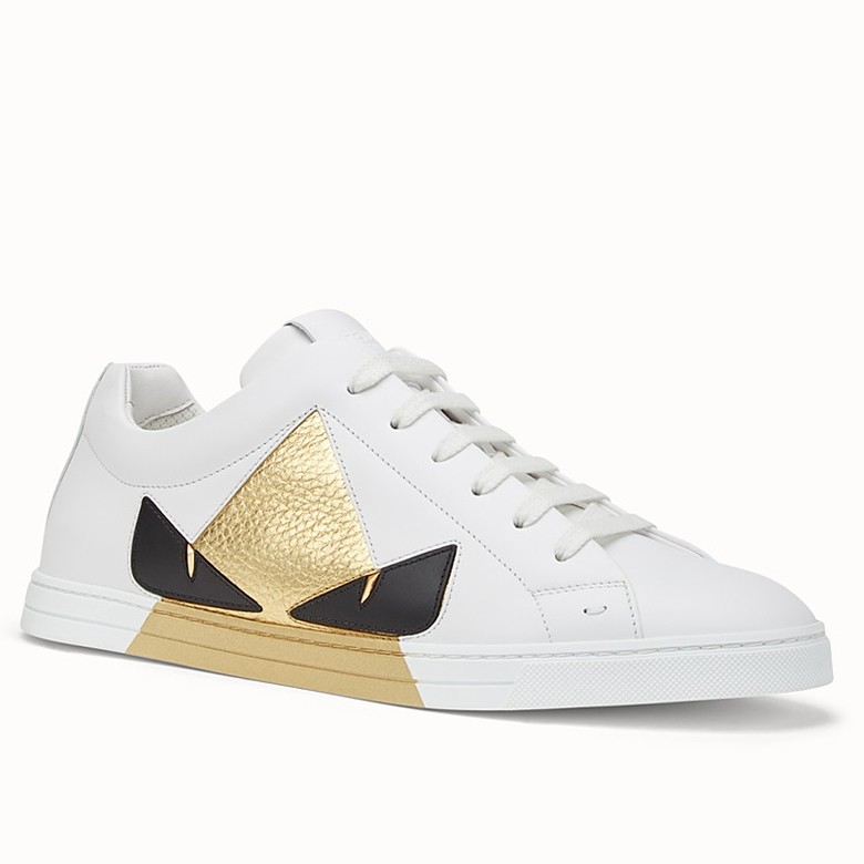 F**di men''s lace-up bag bugs sneakers in white leather