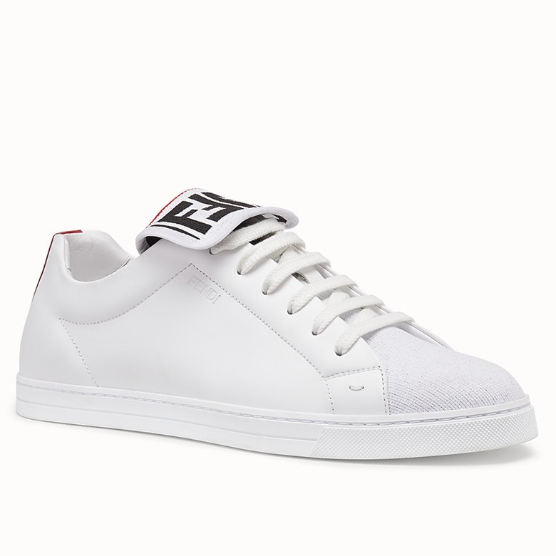 F**di men''s low-tops sneakers in white mesh and leather
