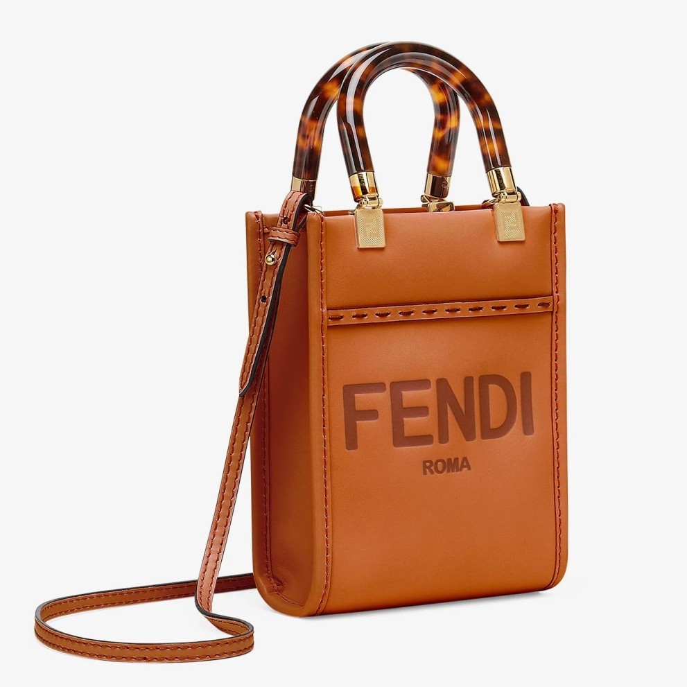 F**di mini sunshine shopper bag in brown leather