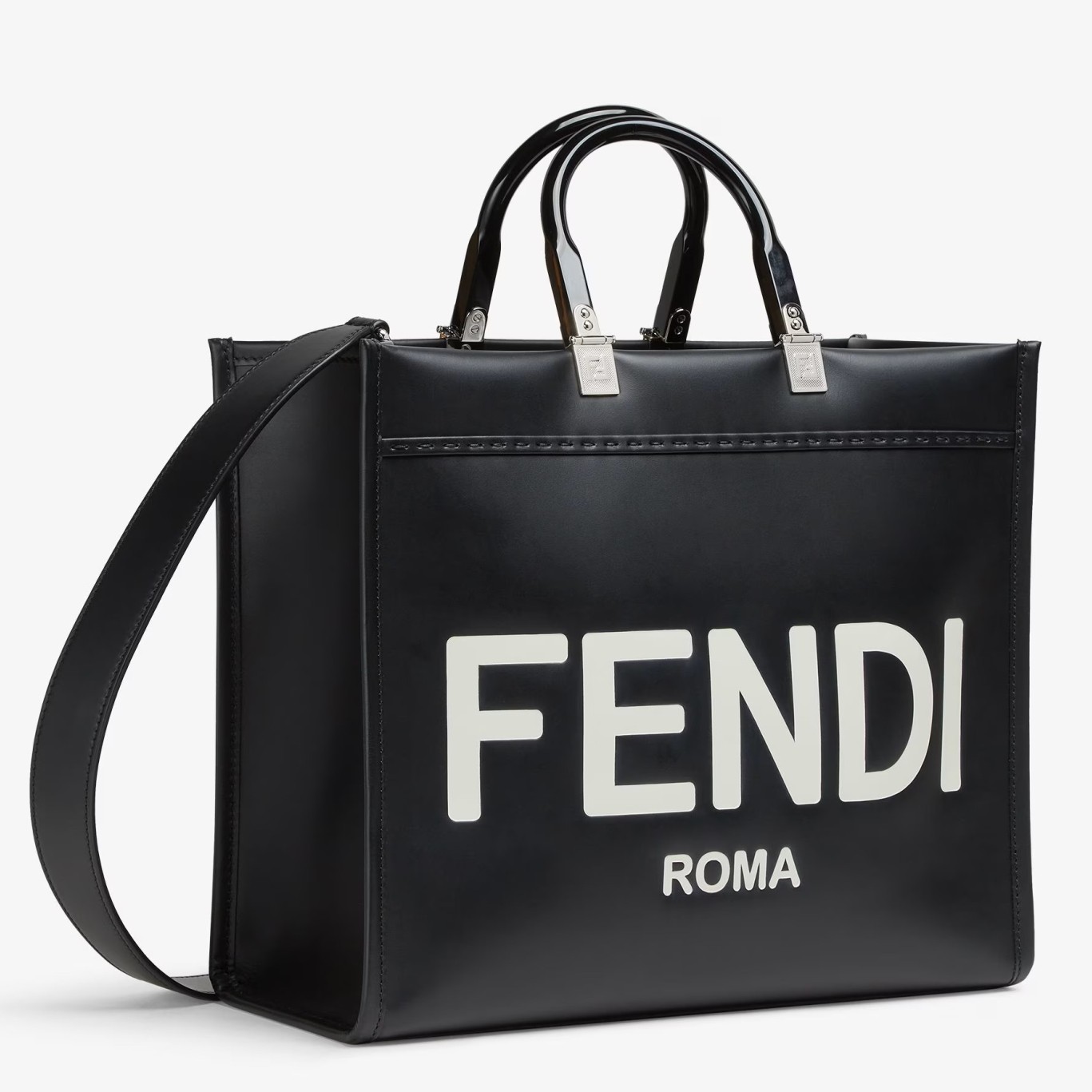 F**di sunshine medium tote bag in noir calfskin
