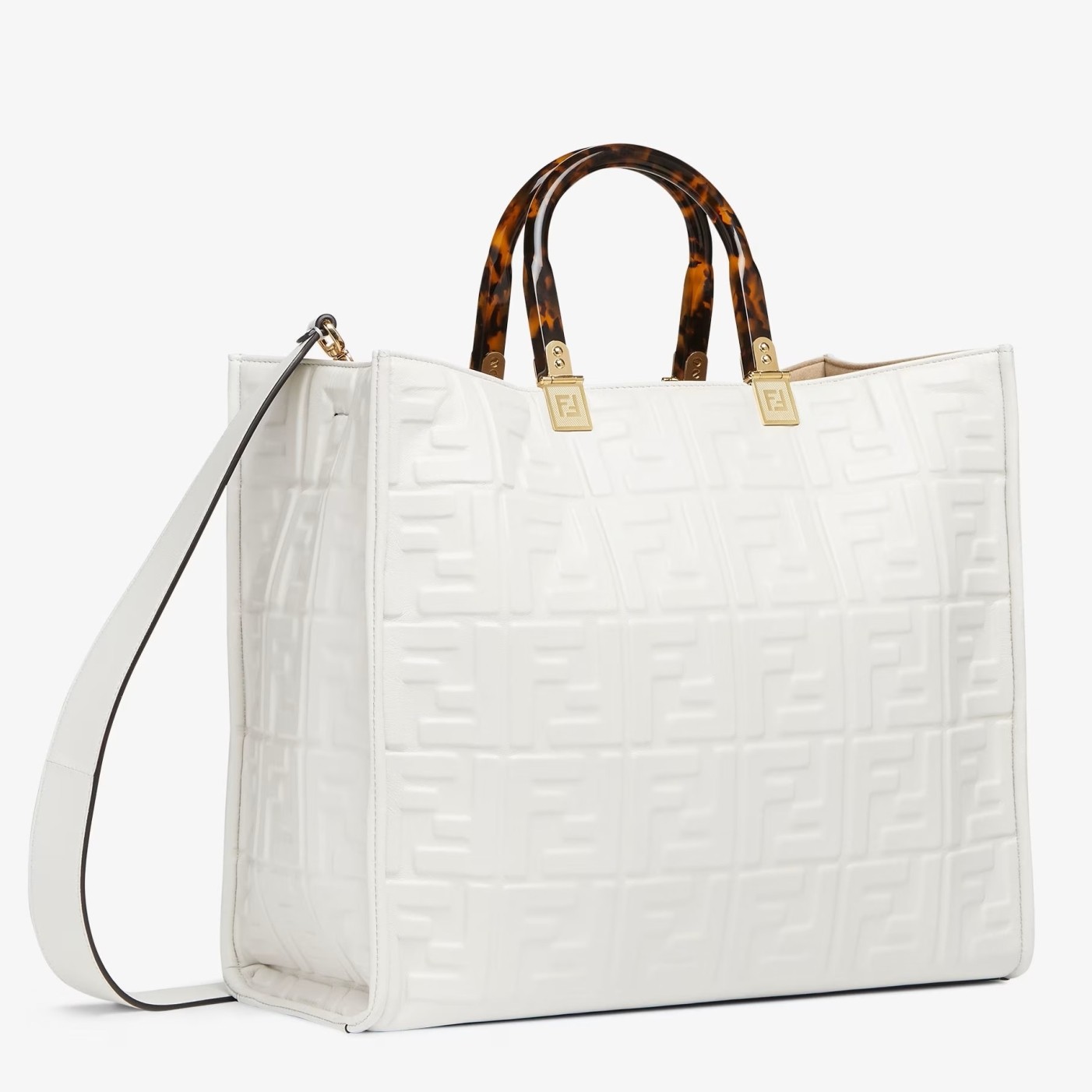 F**di sunshine medium tote bag in white ff calfskin