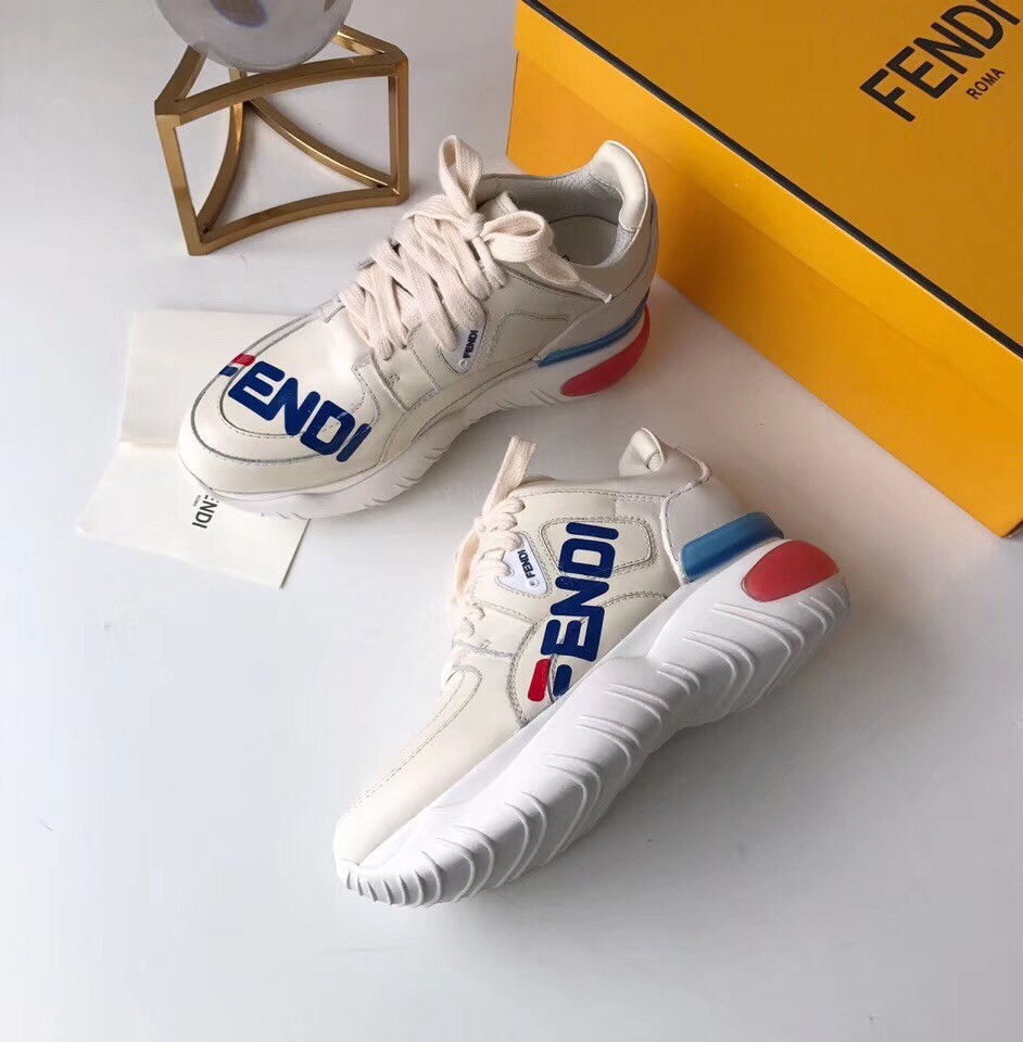 F**di white logo-print leather sneakers