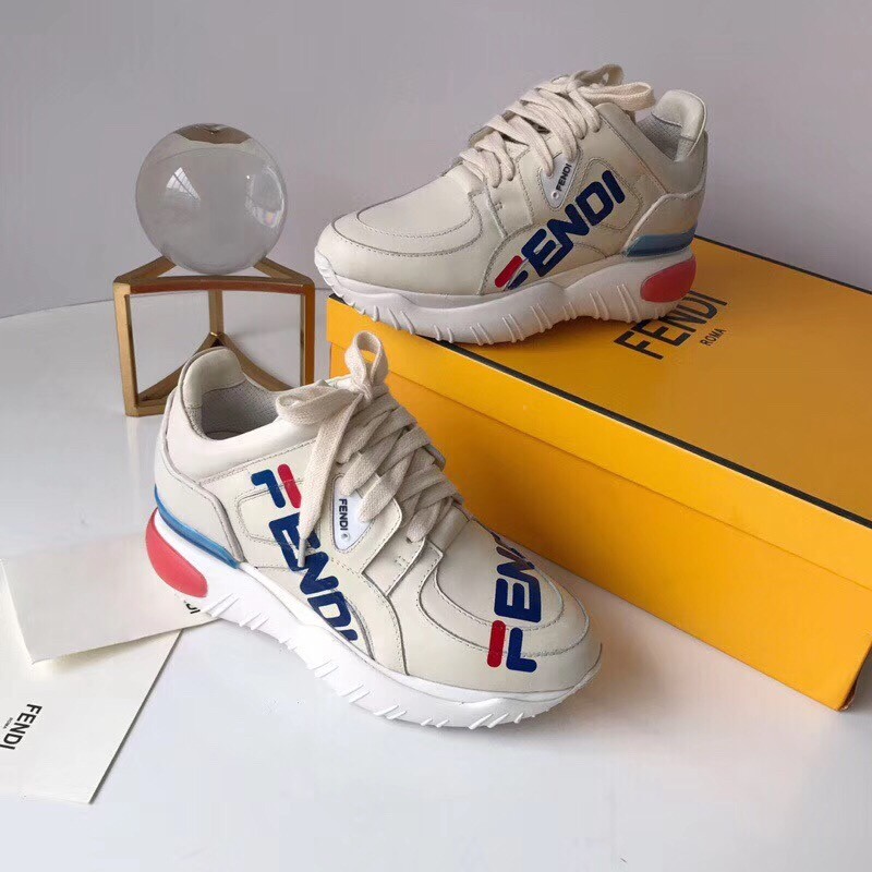 F**di white logo-print leather sneakers