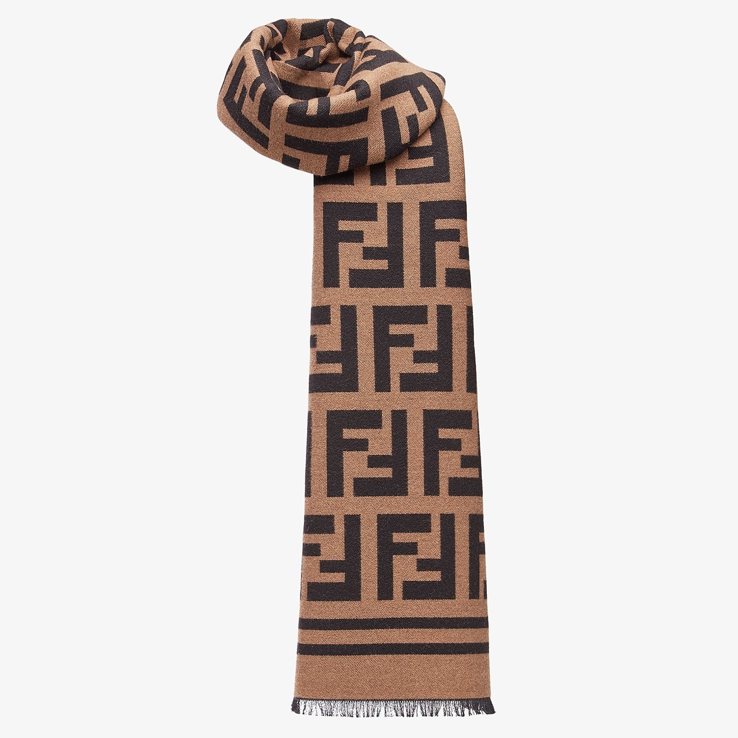 F**di brown wool and silk scarf