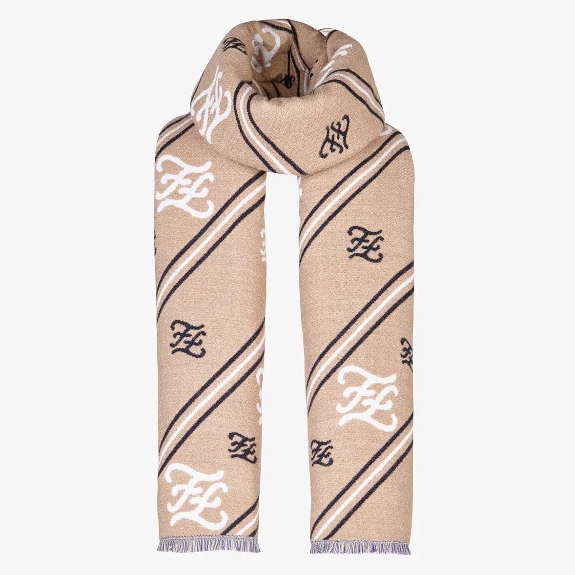 F**di beige wool karligraphy stole