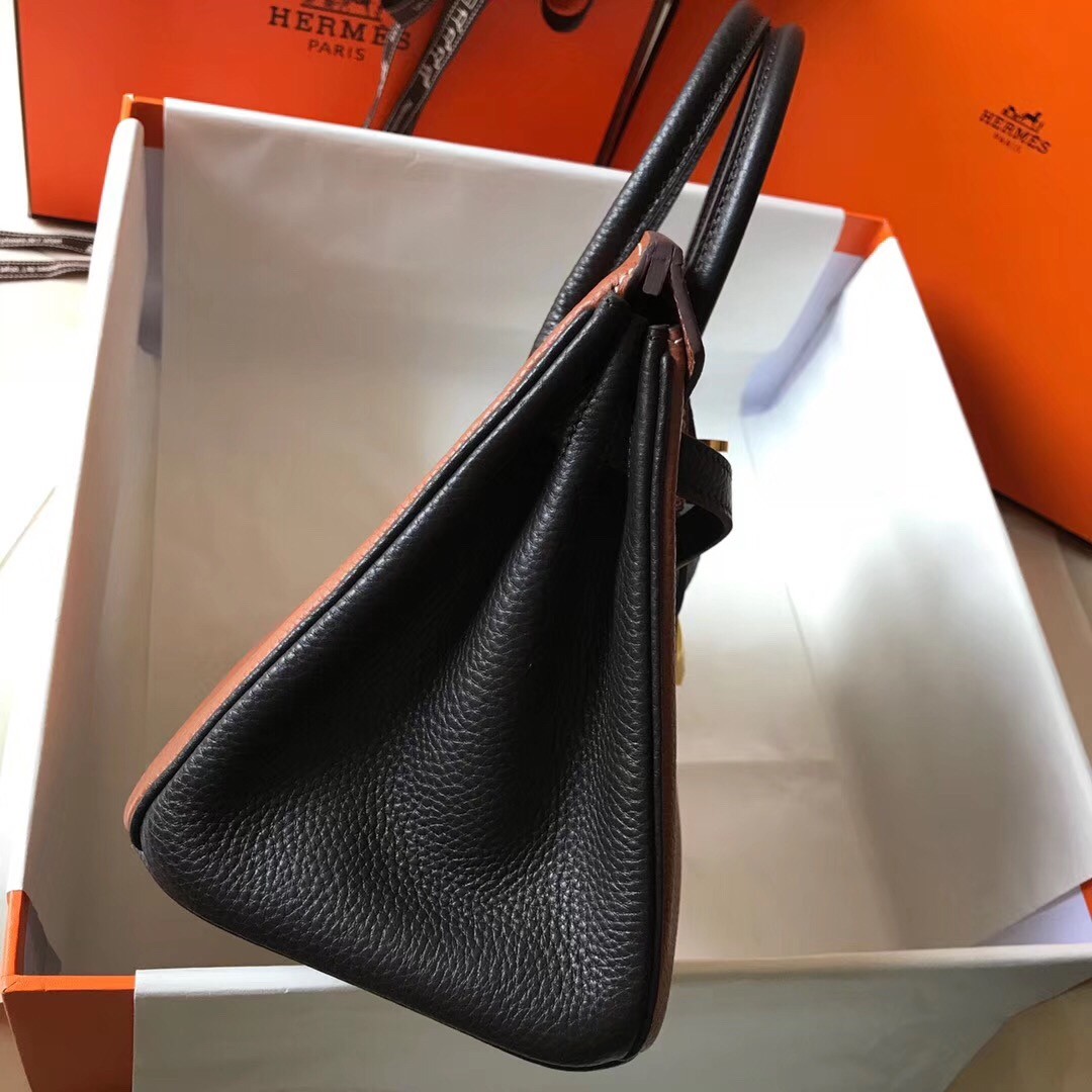 H**mes bi-color birkin 25cm bag in brown/black clemence leather
