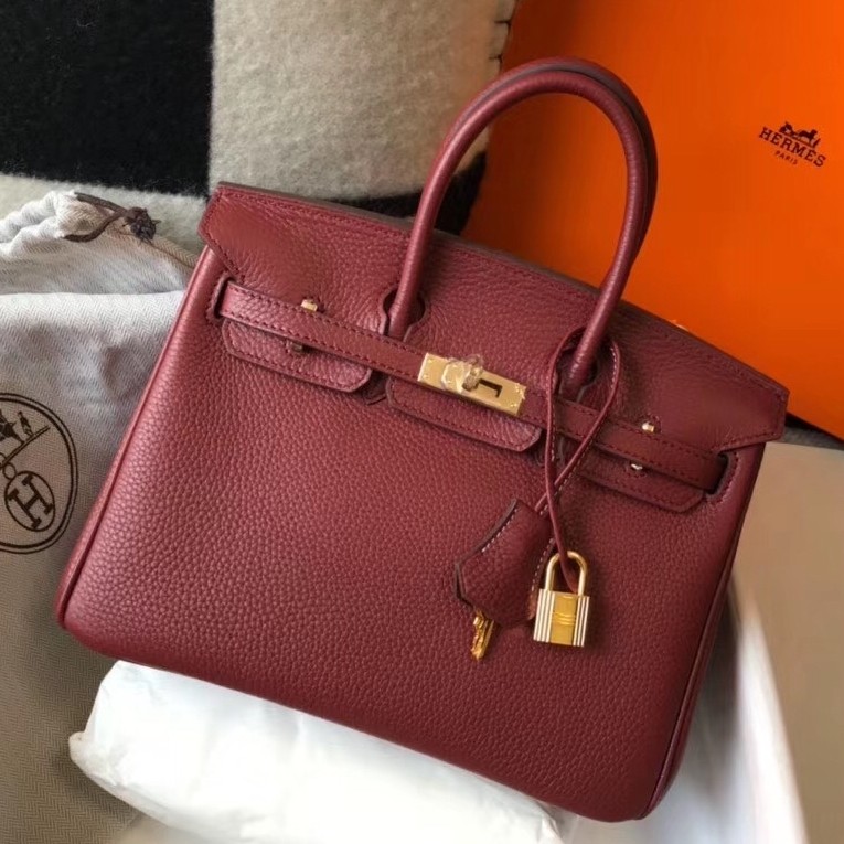 H**mes birkin 25cm bag in bordeaux clemence leather