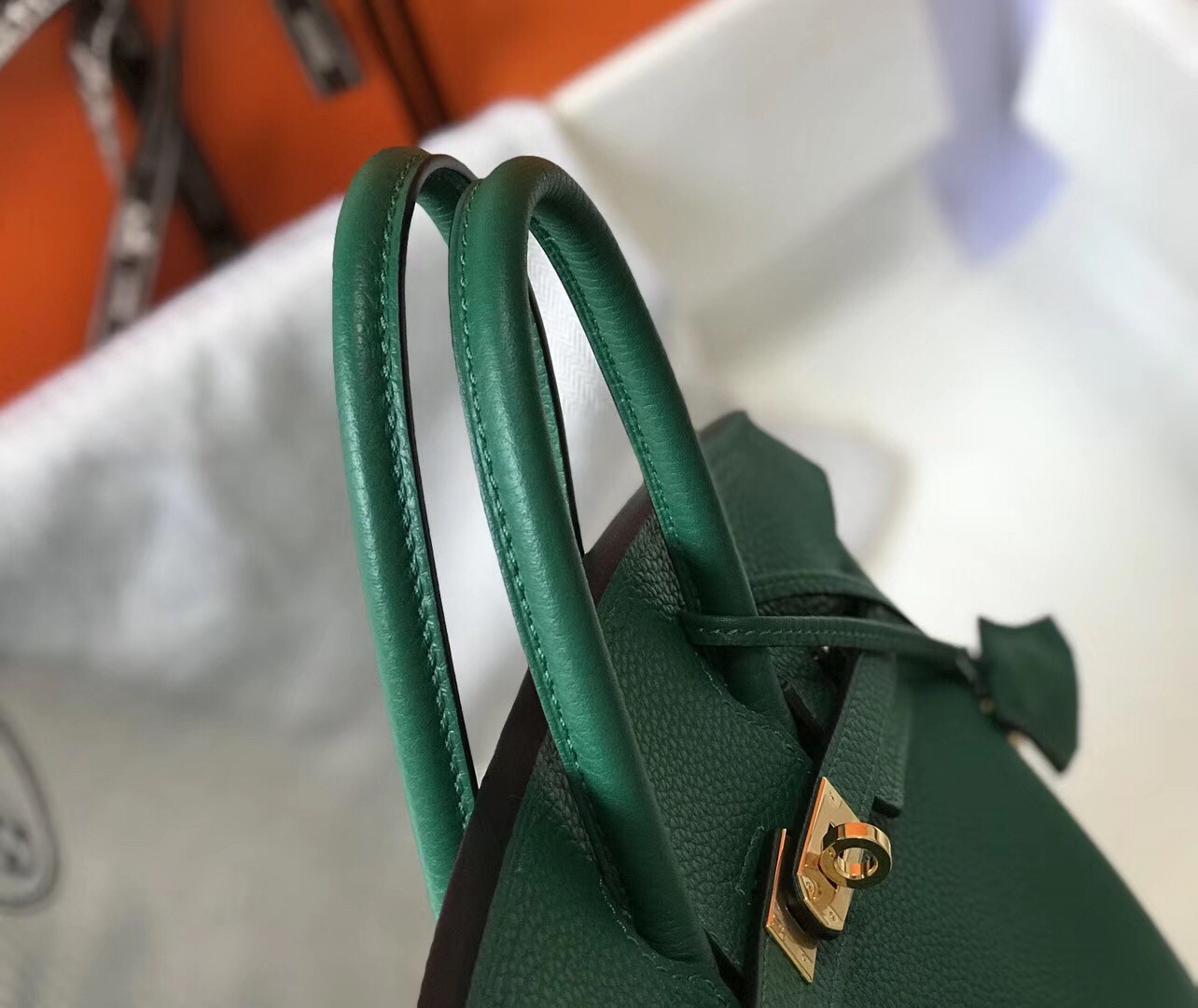 H**mes birkin 25cm bag in malachite clemence leather