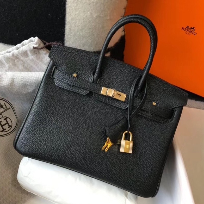 H**mes birkin 25cm bag in black clemence leather