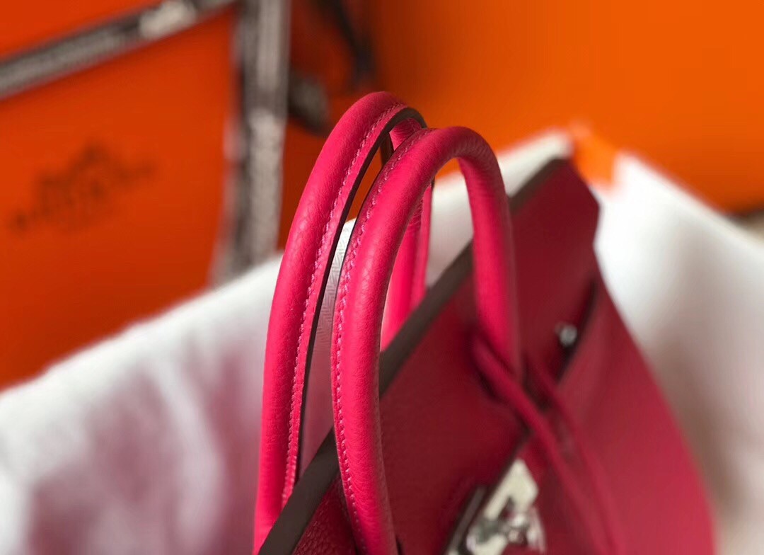 H**mes birkin 25cm bag in rose red clemence leather