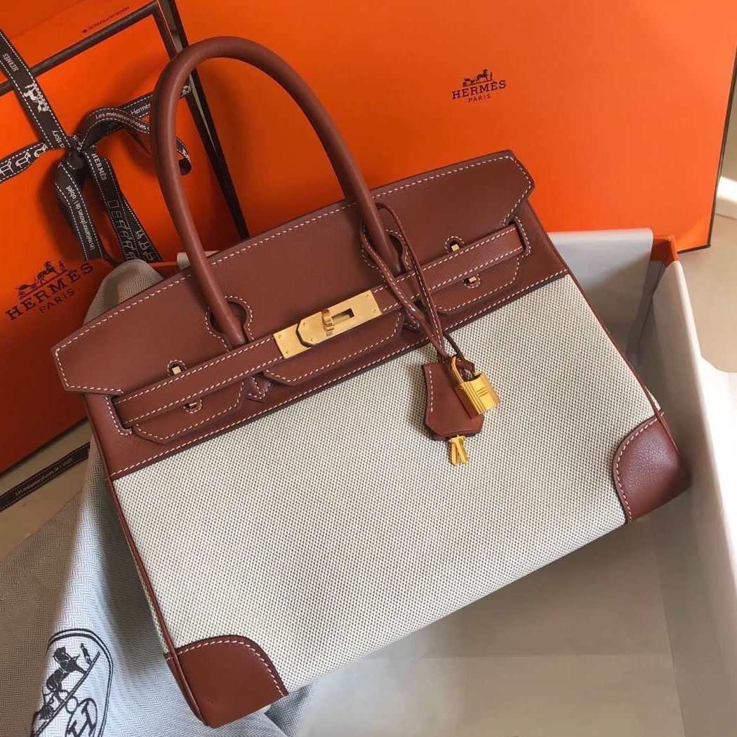 H**mes birkin 30cm bag in canvas with barenia leather