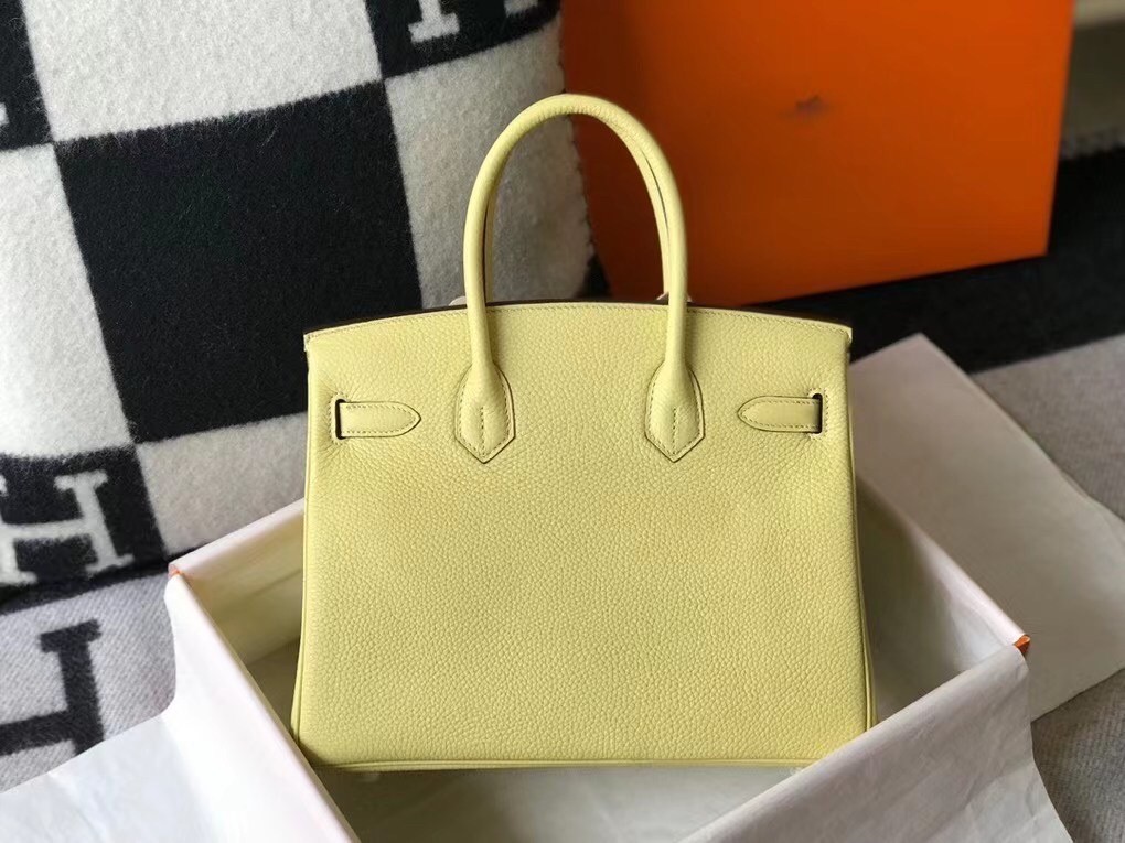 H**mes birkin 30cm bag in jaune poussin clemence leather ghw