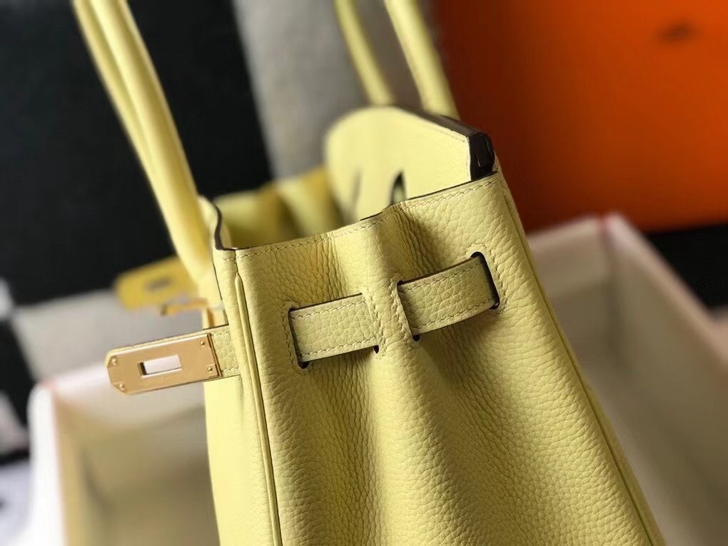 H**mes birkin 30cm bag in jaune poussin clemence leather ghw
