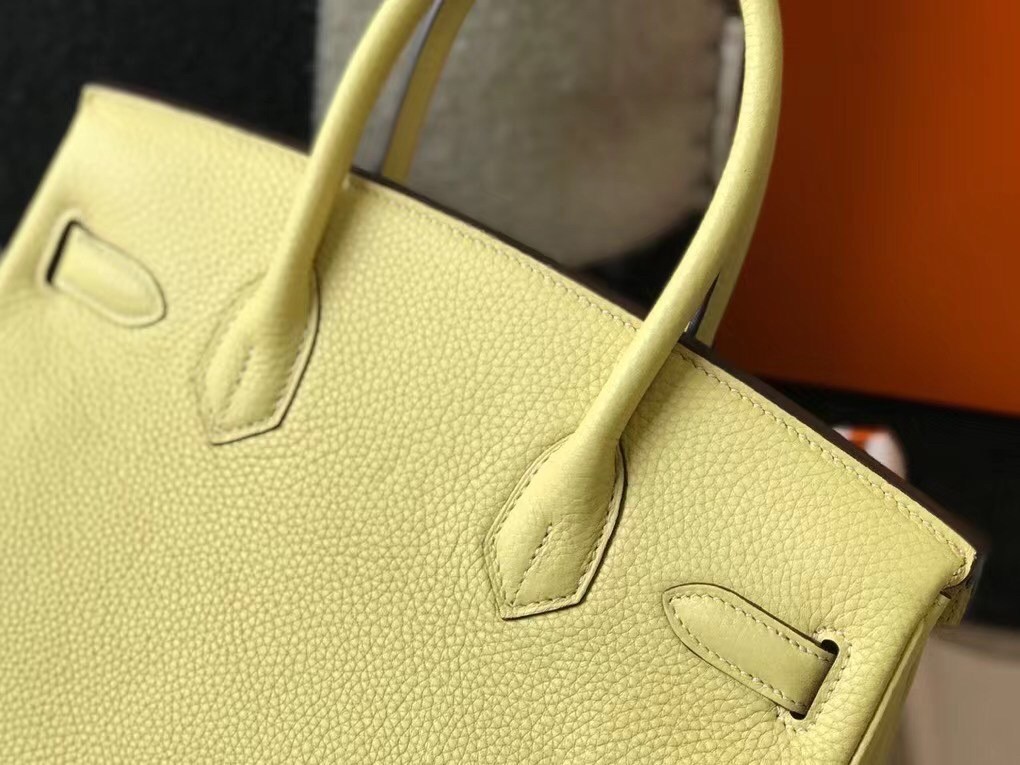 H**mes birkin 30cm bag in jaune poussin clemence leather ghw