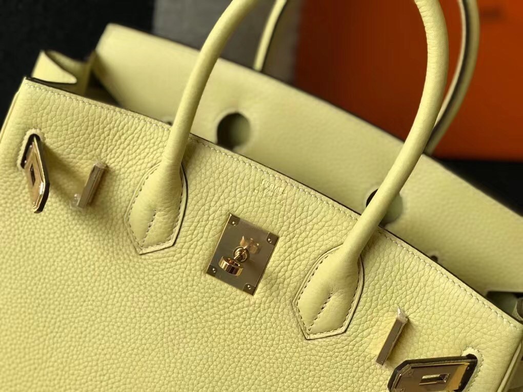 H**mes birkin 30cm bag in jaune poussin clemence leather ghw