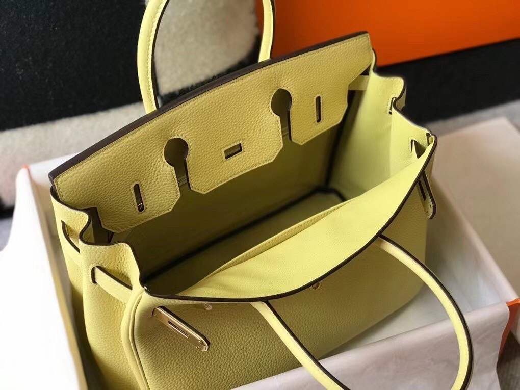 H**mes birkin 30cm bag in jaune poussin clemence leather ghw