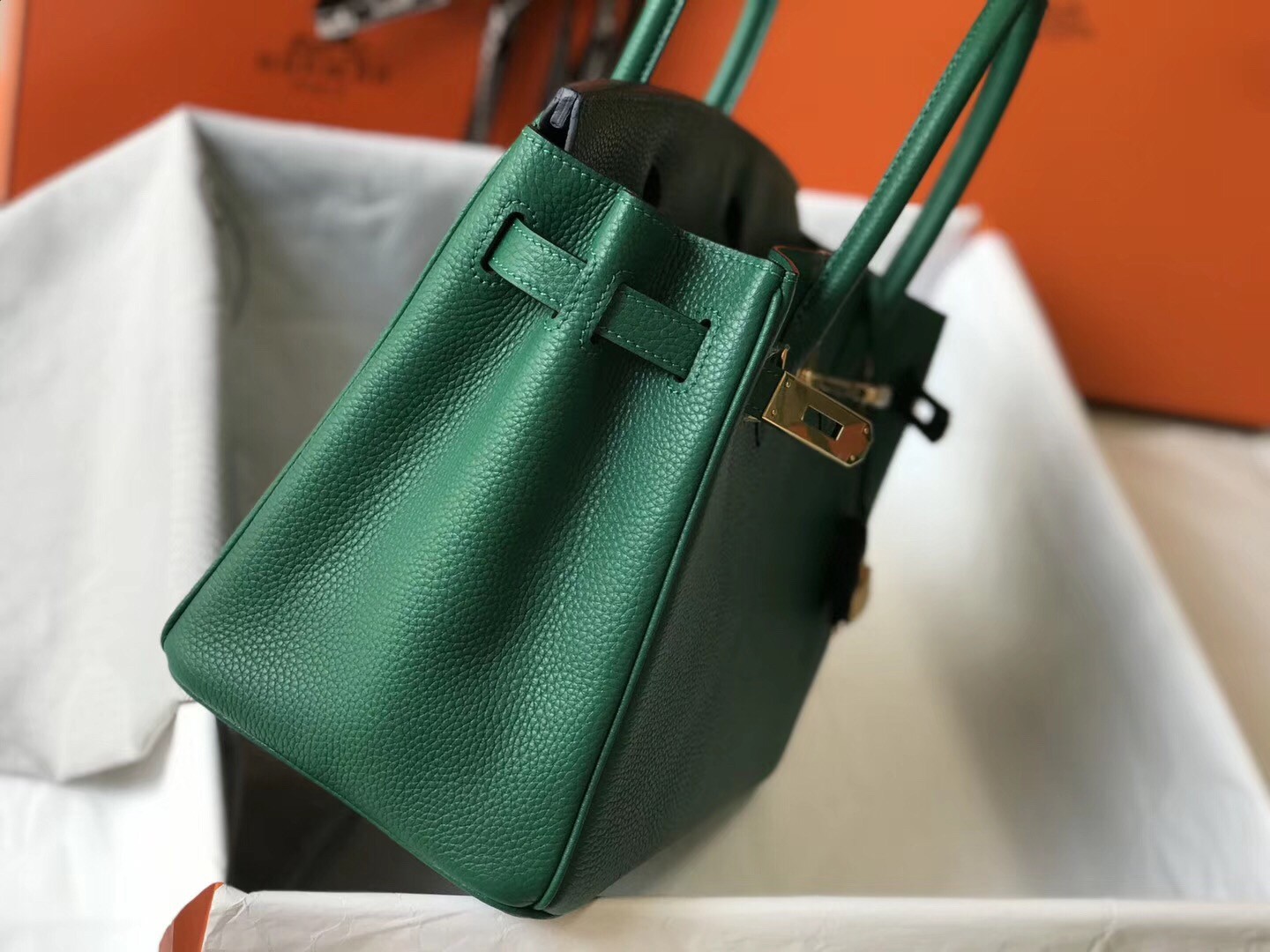 H**mes birkin 30cm bag in malachite clemence leather